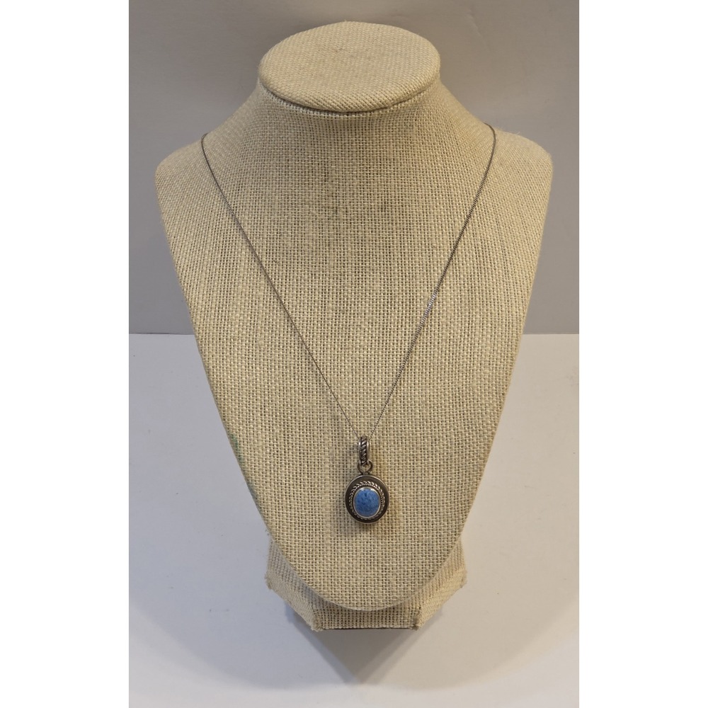 Vintage Sterling Silver Denim Blue Lapis Pendant Necklace 18"
